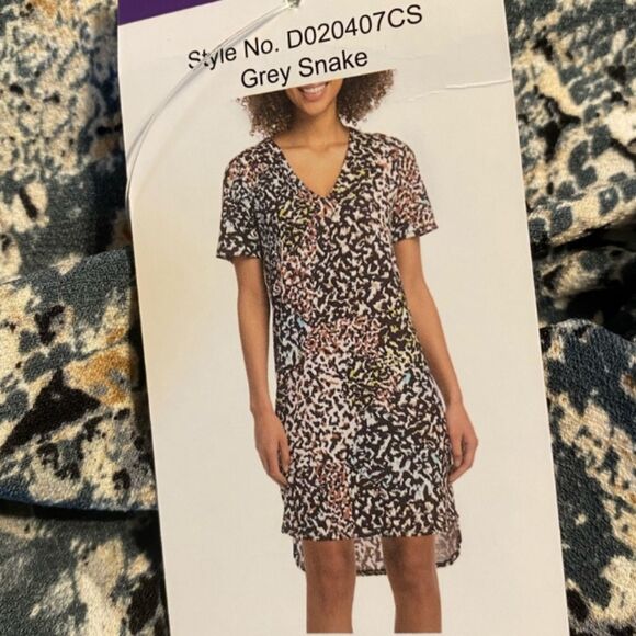 Christian Siriano Gray Snakeskin Print Midi Sheath Tunic Dress Short Sleeve - Picture 14 of 15